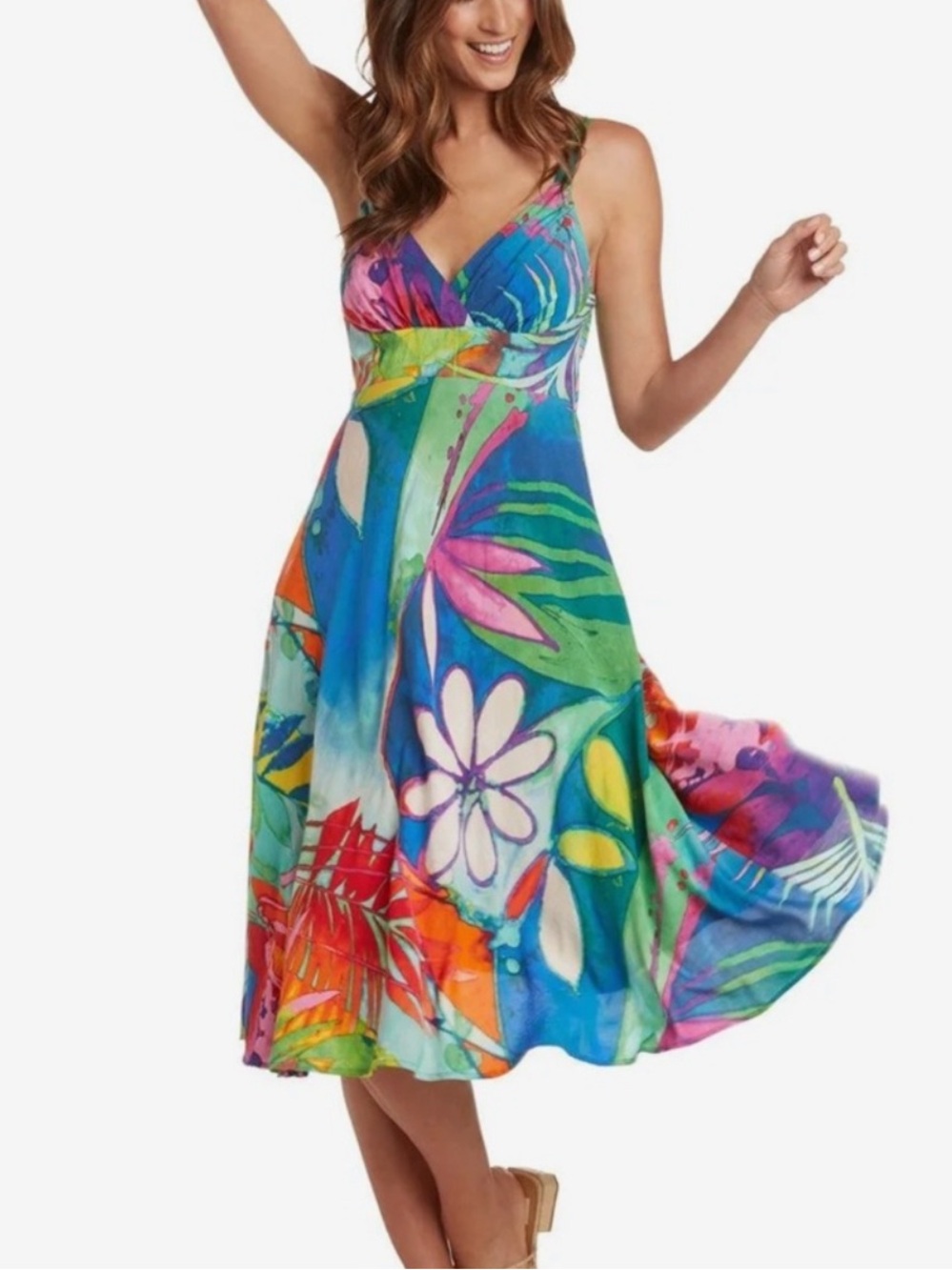 JANS WORLD Large Volare Tropical Hawaiian Midi Soft Rayon Dress Pockets
